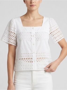 Calypso St. Barth White Eyelet Cotton Blouse Size Large Boho Top India